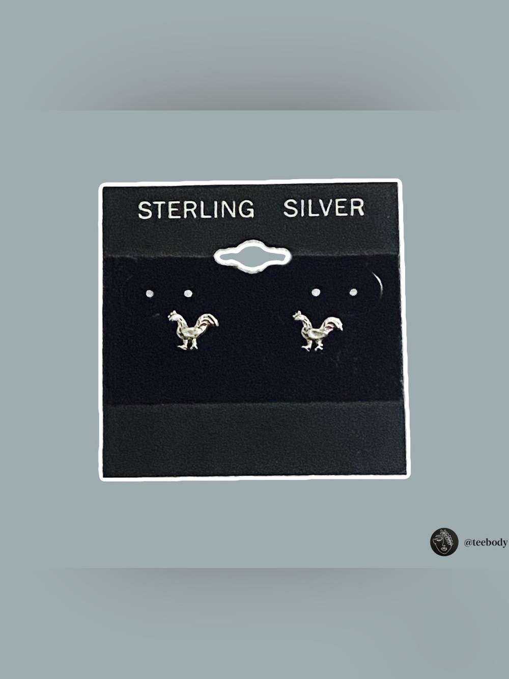 VTG 925 Sterling Silver Rooster Stud Earrings NWT Chicken Farm Animal Posts